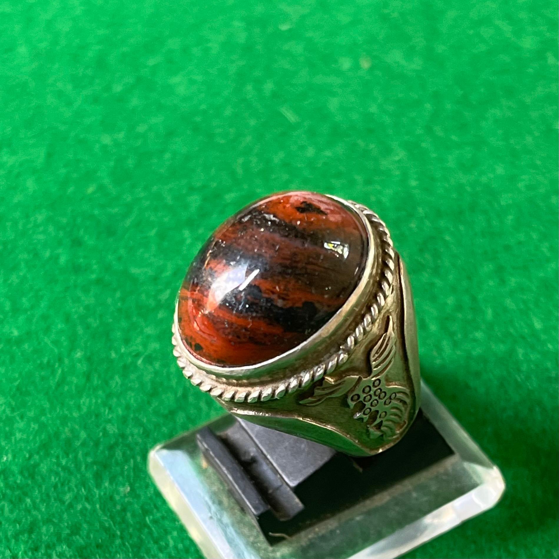 Batu Akik Badar Besi Merah Loreng Ring Perak