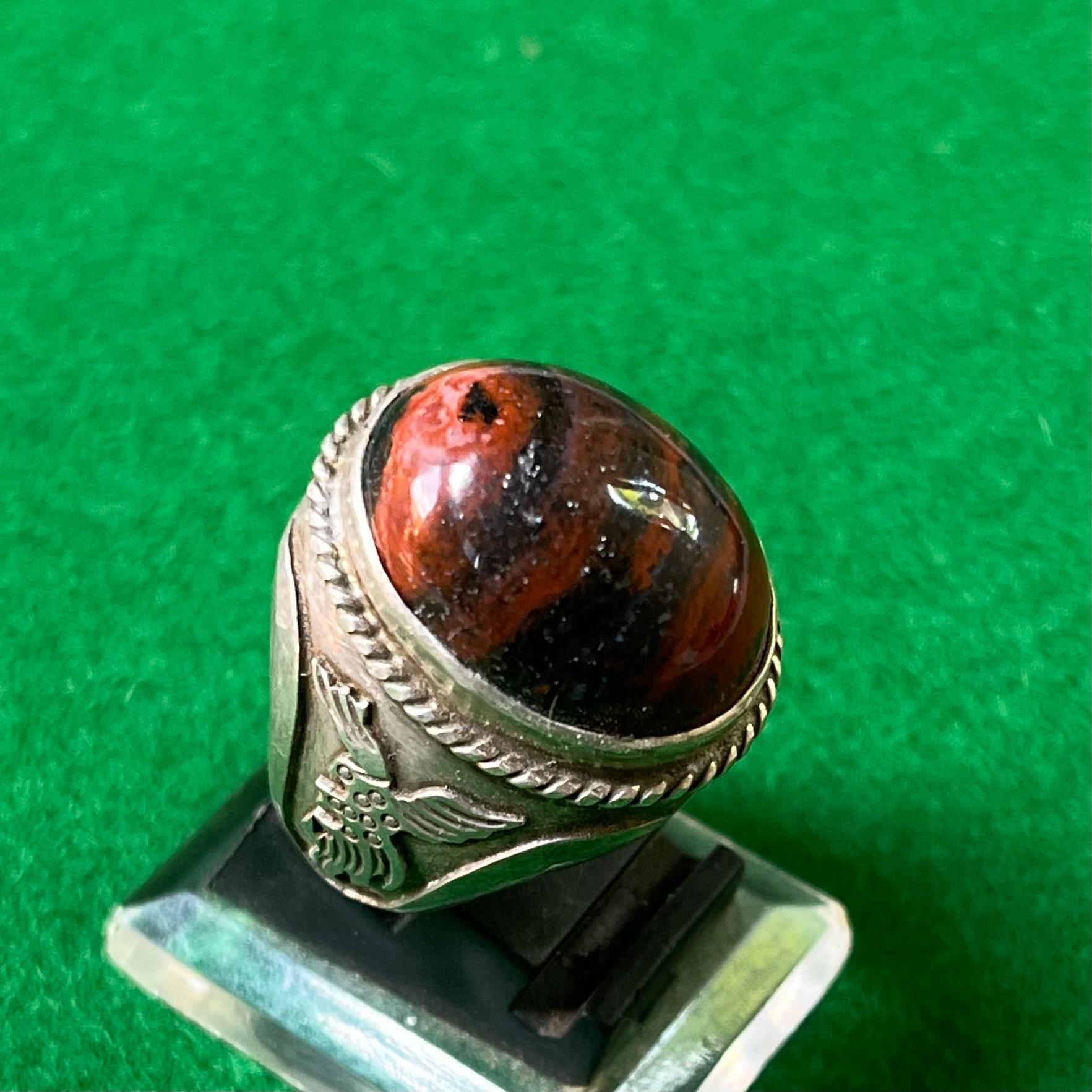Batu Akik Badar Besi Merah Loreng Ring Perak