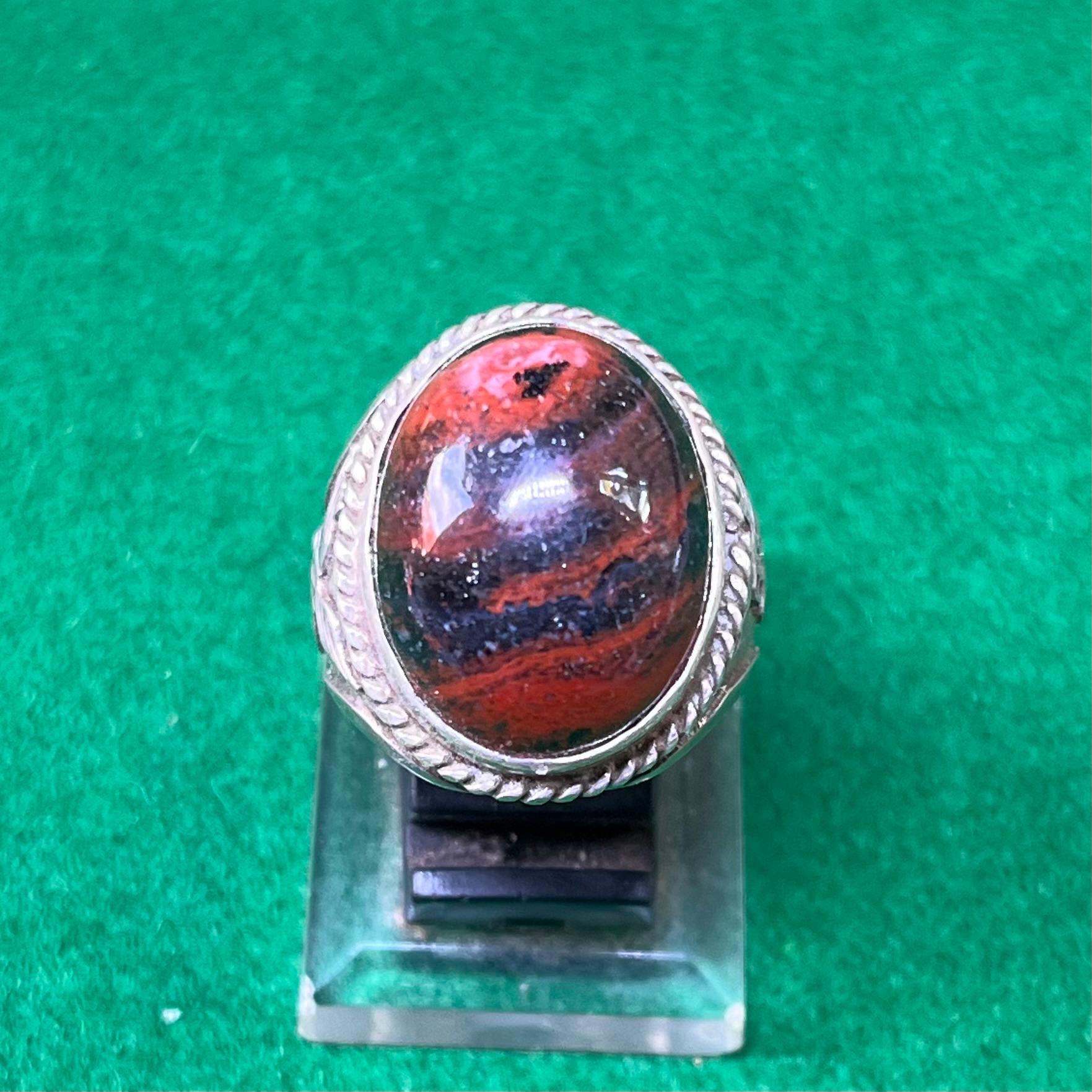 Batu Akik Badar Besi Merah Loreng Ring Perak