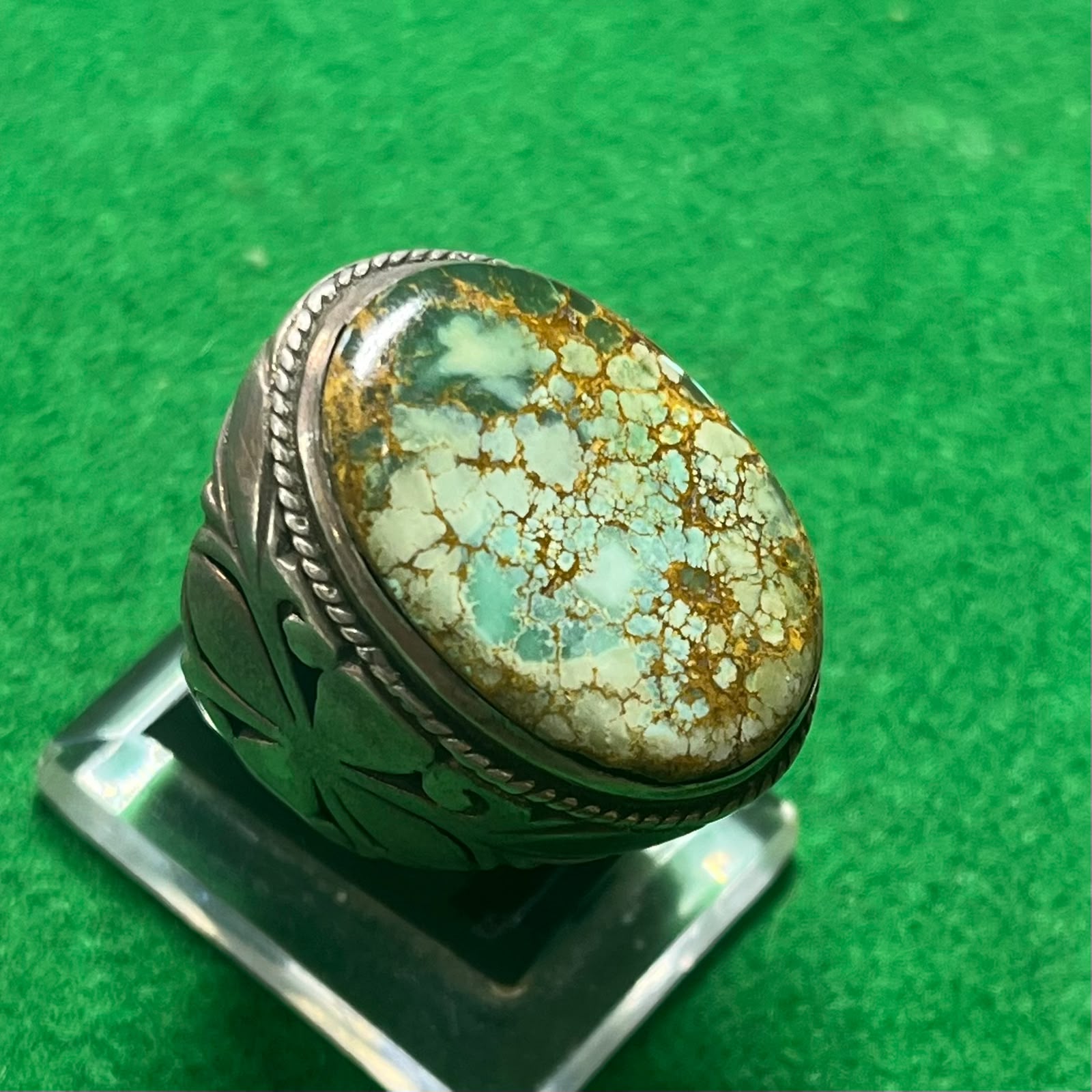 Batu Cincin Pirus Hijau Urat Emas Ring Perak
