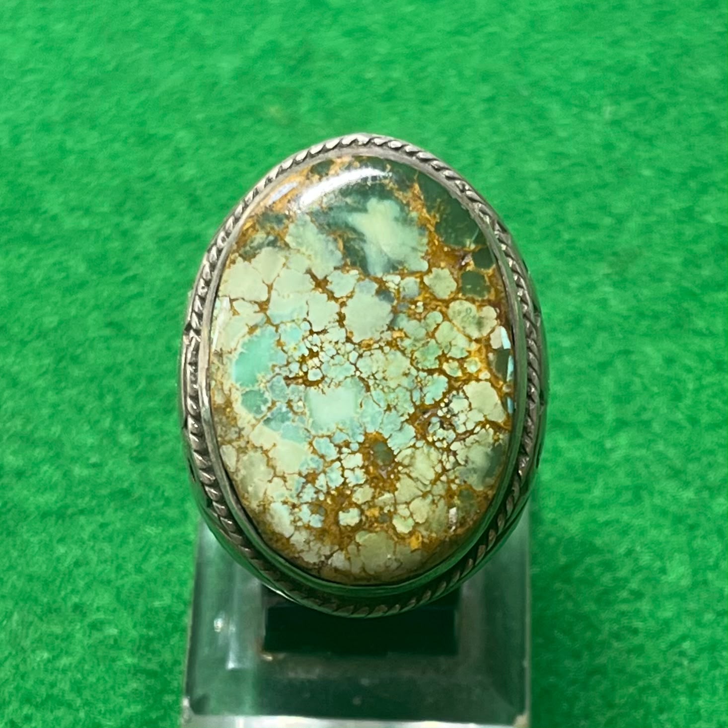 Batu Cincin Pirus Hijau Urat Emas Ring Perak