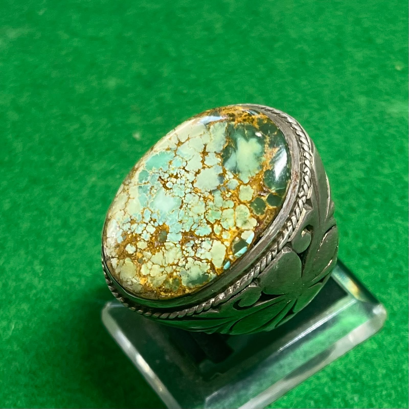 Batu Cincin Pirus Hijau Urat Emas Ring Perak